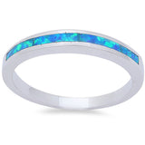 New Design 3mm Half Eternity Band Stackable Band Lab Created Blue Opal Solid 925 Sterling Silver