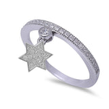 Petite Dangling Star of David Ring Jewish Star Solid 925 Sterling Silver Pave Round Russian Ice White CZ Half Eternity Ring Religious Gift - Blue Apple Jewelry