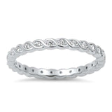 Infinity Band Solid 925 Sterling Silver 2mm Full Eternity Clear CZ Crisscross Crossover Twisted Knot Infinity Band Ring Engagement Band - Blue Apple Jewelry