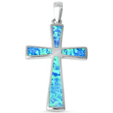 Cross Pendant Lab Blue Opal Simple Plain Blue Opal cross Pendant Charm Solid 925 Sterling Silver
