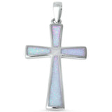 Cross Pendant Lab White Opal Simple Plain Solid 925 Sterling Silver