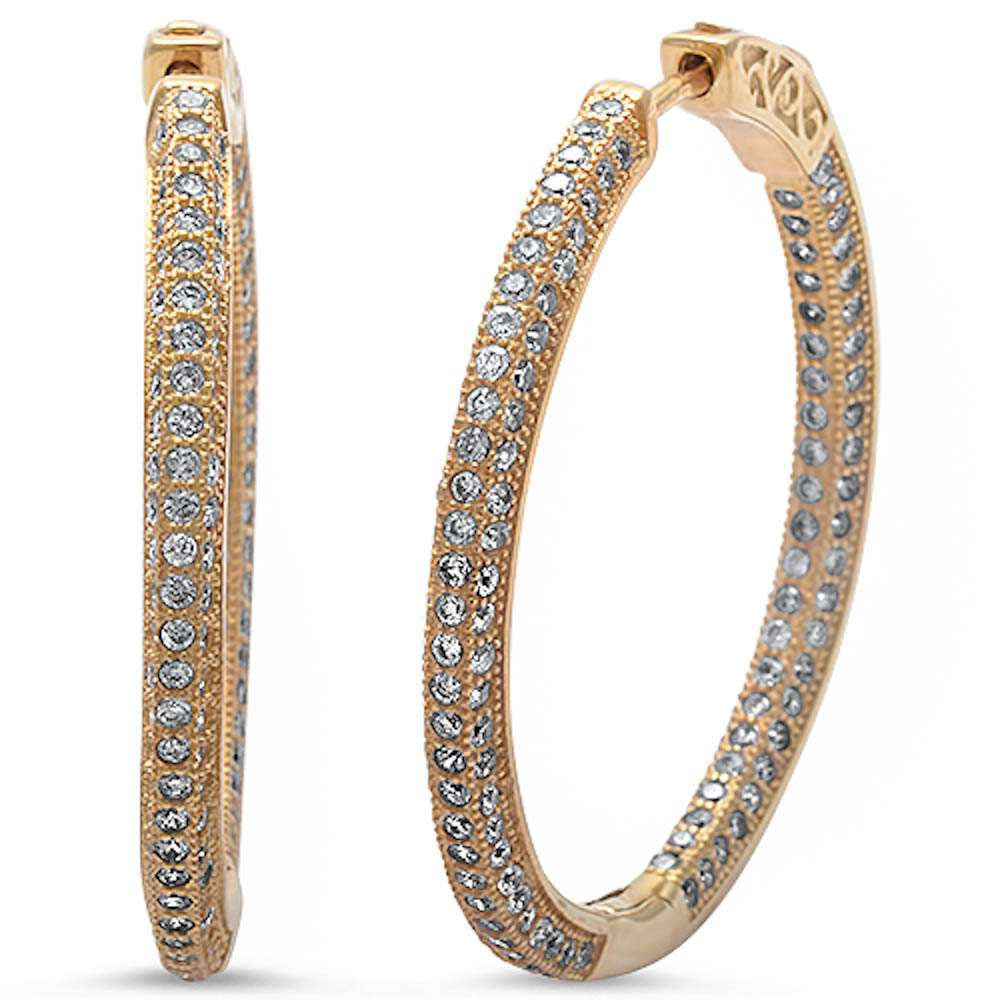 New Design 24mm Hoop Earrings Yellow Gold Solid 925 Sterling Silver Micro Pave Round White Clear CZ Full Eternity Hoop Earring April Stone - Blue Apple Jewelry