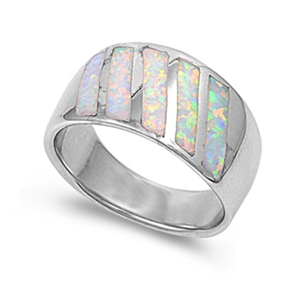 12mm Half Eternity Solid 925 Sterling Silver Lab Created White Opal Inlay Ladies Wedding Engagement Anniversary Band Ring Excellent Gift - Blue Apple Jewelry