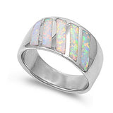 12mm Half Eternity Solid 925 Sterling Silver Lab Created White Opal Inlay Ladies Wedding Engagement Anniversary Band Ring Excellent Gift