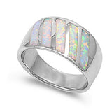 12mm Half Eternity 925 Sterling Silver Lab Created White Opal Band