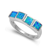 6mm Half Eternity Solid 925 Sterling Silver Lab Created  Blue Opal Inlay Ladies Wedding Engagement Anniversary Band Ring Excellent Gift - Blue Apple Jewelry