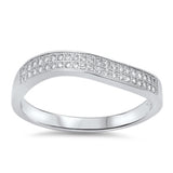 Curved Half Eternity Band Half Eternity Ring Solid 925 Sterling Silver Swirl Round Pave Clear White CZ Half Eternity Wedding Engagement Ring