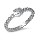 Petite Dainty Full Eternity Ring Full Eternity Band Celtic Flower Ring Trendy Solid 925 Sterling Silver Round Clear White CZ Engagement Ring - Blue Apple Jewelry