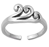 Toe Ring Adjustable Wave Ring 925 Sterling Silver 6mm