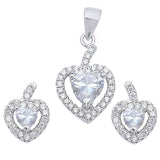 Halo Pendant Halo Stud Earrings Matching Set Heart Simulated CZ .925 Sterling Silver