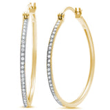 New Design 30mm Hoop Earrings Yellow Gold Solid 925 Sterling Silver Micro Pave Round White Clear CZ Half Eternity Hoop Earring April Stone - Blue Apple Jewelry