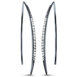 35mm Threader Hoop Earrings Black Gold Solid 925 Sterling Silver Micro Pave Round White Clear CZ Half Eternity Hoop Earring April Stone