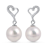 Fashion 9mm Pearl Dangle Drop Pearl Ball Drop Dangle Earring 925 Sterling Silver Clear Russian CZ Pearl Earring White Fresh Water Pearl - Blue Apple Jewelry
