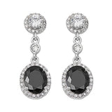 Dangle Earrings 925 Sterling Silver Round Oval Cut Black CZ Drop Dangle Long Fancy Bridal Earrings Gift