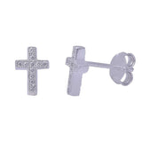 Cross Stud Post Earrings Solid 925 Sterling Silver Round Simulated White Topaz Russian White CZ Cross Earring Religious Gift