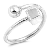 Ball Square Bypass Ring 925 Sterling Silver 12mm