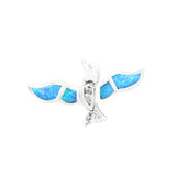 Bird Pendant 925 Sterling Silver Rhodium Plated Lab Created Blue Opal