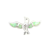 Bird Pendant 925 Sterling Silver Lab Created White Opal, Clear CZ