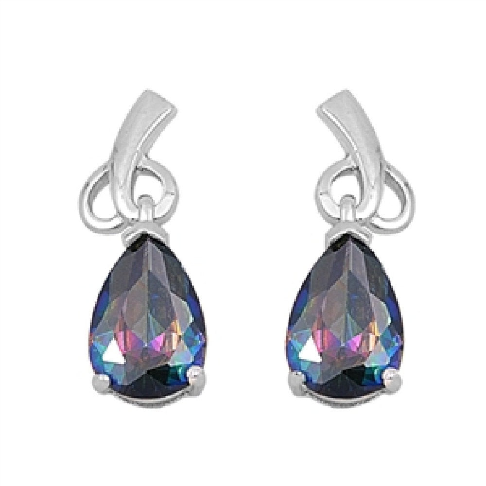 Abstract Heart Bridesmaid Dangling Fancy Earrings Tear Drop Pear Cut Rainbow Topaz CZ 925 Sterling Silver Bridal Earring Bridesmaid Gift - Blue Apple Jewelry