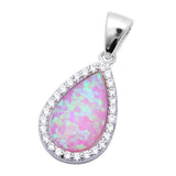 Teardrop Pendant Halo Pendant Charm Solid 925 Sterling Silver Pear Shape Lab Pink Opal Round Clear CZ Bridesmaid Gift