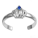Silver Toe Ring Crown Design  in Solid 925 Sterling Round Blue Sapphire CZ Plain Toe Ring - Blue Apple Jewelry
