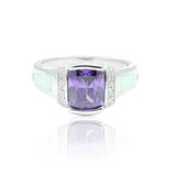 1.50 Carat Emerald Cut Purple Amethyst Round Clear CZ Accent Lab White Opal Solid 925 Sterling Silver Wedding Engagement Ring Heart - Blue Apple Jewelry