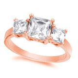 2.50CT Princess Cut Square Russian Ice Diamond CZ Rose Gold 925 Sterling Silver Three Stone Ring Wedding Engagement Anniversary Ring Gift - Blue Apple Jewelry