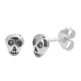 Simple Petite 5mm Small Tiny Cute Pair of Skull Charm Stud Post Earrings Solid 925 Sterling Silver Earrings Cartilage Piercing Kids Gift