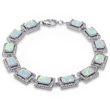 7.5" Tennis Bracelet Halo Bracelet Emerald Cut Radiant Cut Lab White Opal Round Clear White CZ 925 Sterling Silver Halo Bracelet Bridal - Blue Apple Jewelry