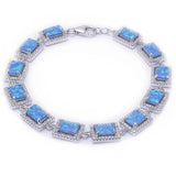 7.5" Tennis Bracelet Halo Bracelet Emerald Cut Radiant Cut Lab Blue Opal Round Clear White CZ 925 Sterling Silver Halo Bracelet Bridal - Blue Apple Jewelry