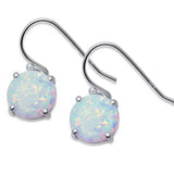 Dangle & Drop Earrings 9mm Round Lab White Opal Solitaire Fish Hook Earring Solid 925 Sterling Silver - Blue Apple Jewelry