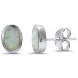 Oval Earring Lab White Opal Solid 925 Sterling Silver - Blue Apple Jewelry