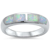 4mm Half Eternity Wedding Engagement Anniversary Ring Solid 925 Sterling Silver Lab White Opal Inlay White Opal Ring