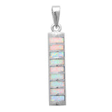 Bar Pendant 1.2 inch Lab White Opal 925 Sterling Silver