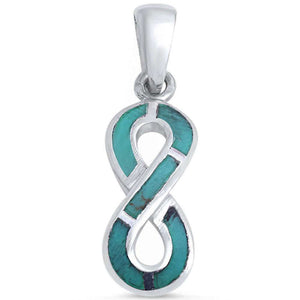 Infinity Pendant Solid 925 Sterling Silver Green Turquoise Inlay Infinity Forever Knot Pendant Charm - Blue Apple Jewelry
