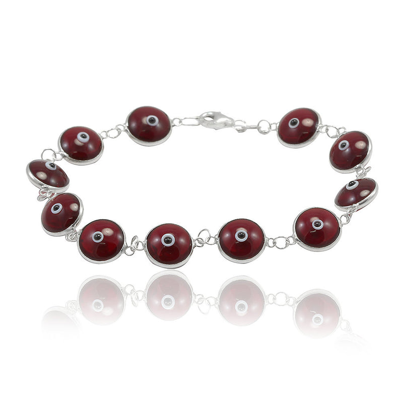 Unisex Trendy 10mm Bead Deep Red burgundy 7" Bracelet Solid 925 Sterling Silver Round Evil Eye Deep Red Evil Eye Jewelry Gift - Blue Apple Jewelry