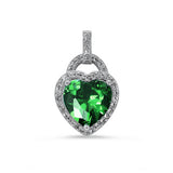 Fashion Halo Pendant Heart Pendant Solid 925 Sterling Silver Heart Shape Lovely Emerald Green Round Clear CZ Accent Heart Pendant May Gift - Blue Apple Jewelry