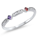 2mm Half Eternity Stackable Band Ring Multicolored Princess Cut Bezel Amethyst Garnet Round Baguette Diamond CZ Solid 925 Sterling Siver