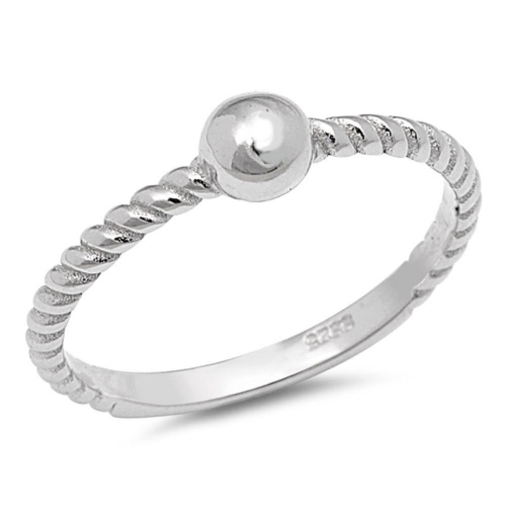 Ball Ring Solid 925 Sterling Silver High Polish Ball Simple Plain Ring Everyday Fashion Trendy Ring Cable Shank Braided Twisted Band - Blue Apple Jewelry