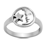 Solid 925 Sterling Silver Stars & Moon Ring Star Moon Crescent Ring Moon Star Ring - Blue Apple Jewelry