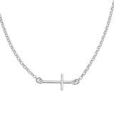 17.5" Rhodium 925 Sterling Silver Sideways Cross Necklace Pendant Plain Sideways Cross Pendant Attached Necklace - Blue Apple Jewelry