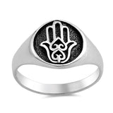 Round 12mm Hand Of God Oxidized Hamsa Ring Solid 925 Sterling Silver Simple Hand of God Hamsa Ring