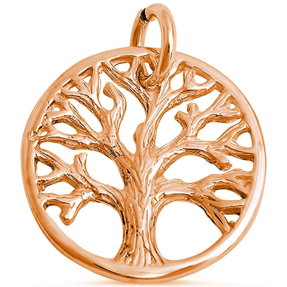 Rose Gold Solid 925 Sterling Silver 14mm Round Tree Of Life Pendant Charm For Necklace Tree of Life Jewelry Collection Spiritual Gift