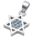 Jewish Star of David Pendant Solid 925 Sterling Silver Micro Pave Round Blue Aquamarine Judaism Charm perfect for Necklace Star of david