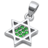 Jewish Star of David Pendant Solid 925 Sterling Silver Micro Pave Round Emerald Green Judaism Charm perfect for Necklace Star of david
