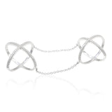 Crisscross Crossover X Ring Chain Ring Solid 925 Sterling Silver Pave Clear White Diamond CZ Attached Double Knuckle Ladies Ring Hot Trend!! - Blue Apple Jewelry