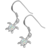 Dangle Drop Turtle Fish Hook Earring Solid 925 Sterling Silver Lab White Opal Inlay Dangling Drop Earrings Fish Hook Turtle - Blue Apple Jewelry