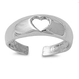 Silver Toe Ring Adjustable Double Open Heart 4mm in Solid 925 Sterling Silver Plain Ring free size Ladies Jewelry Fashion Valentines Gift - Blue Apple Jewelry