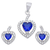 Halo Matching Set Halo Pendant Halo Stud Earrings Matching Set Heart Simulated Tanzanite Round Clear CZ Sterling Silver - Blue Apple Jewelry