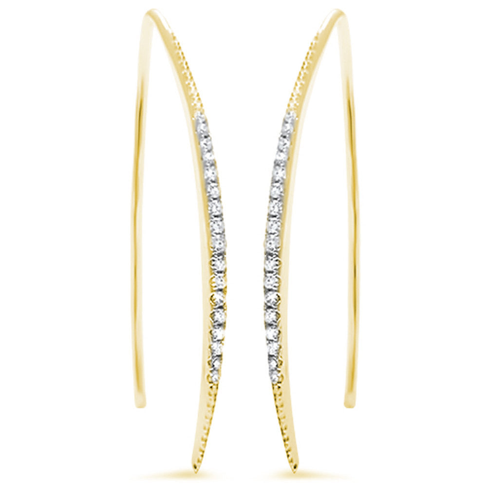 35mm Threader Hoop Earrings Yellow Gold Solid 925 Sterling Silver Micro Pave Round White Clear CZ Half Eternity Hoop Earring April Stone - Blue Apple Jewelry